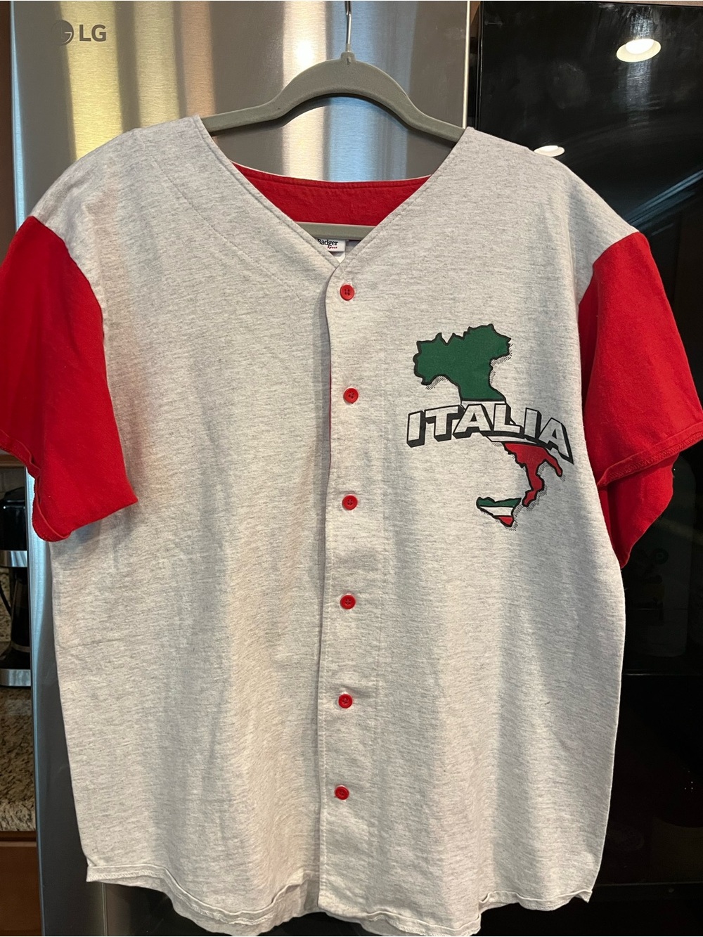 Italia Graphic Baseball-Style Shirt - Red & Light Gray